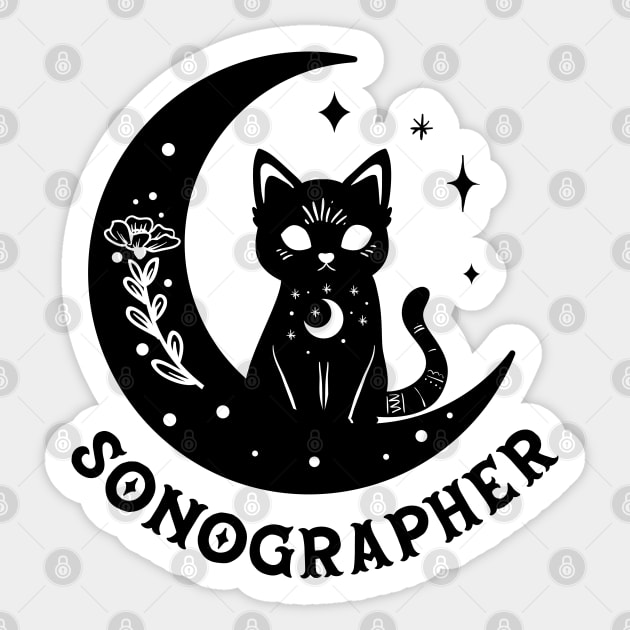 Sonographer - Magical Cat On Moon Design Sticker by best-vibes-only